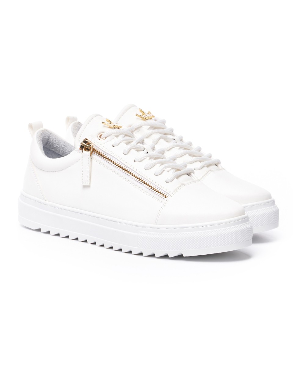 Hommes Bas Sneakers Fermeture éclair Dorée Designer Basket Blanc | Martin Valen 2