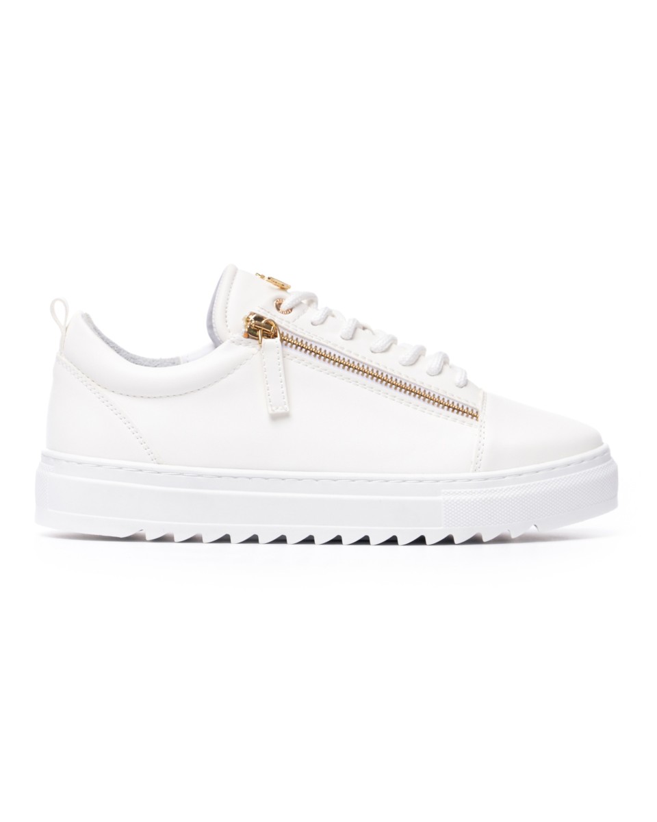 Hommes Bas Sneakers Fermeture éclair Dorée Designer Basket Blanc | Martin Valen
