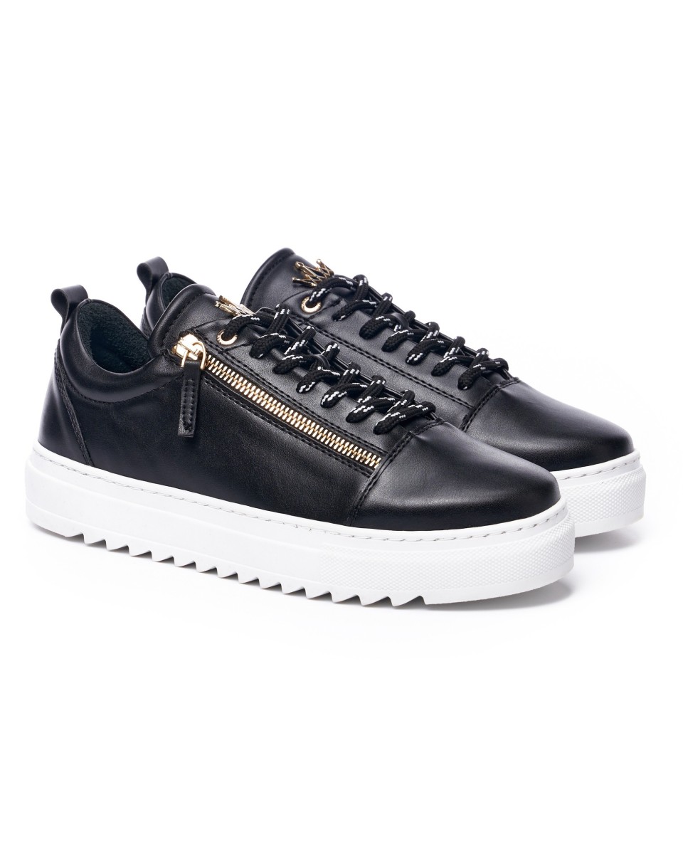 Hommes Bas Sneakers Fermeture éclair Dorée Designer Basket Noir | Martin Valen 2