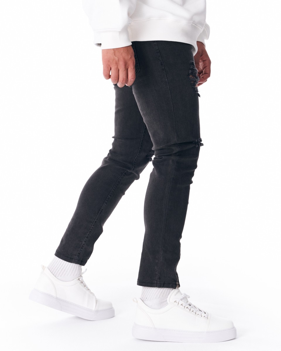 Men's  Jeans With Rips In Smoked Gray | Martin Valen 2