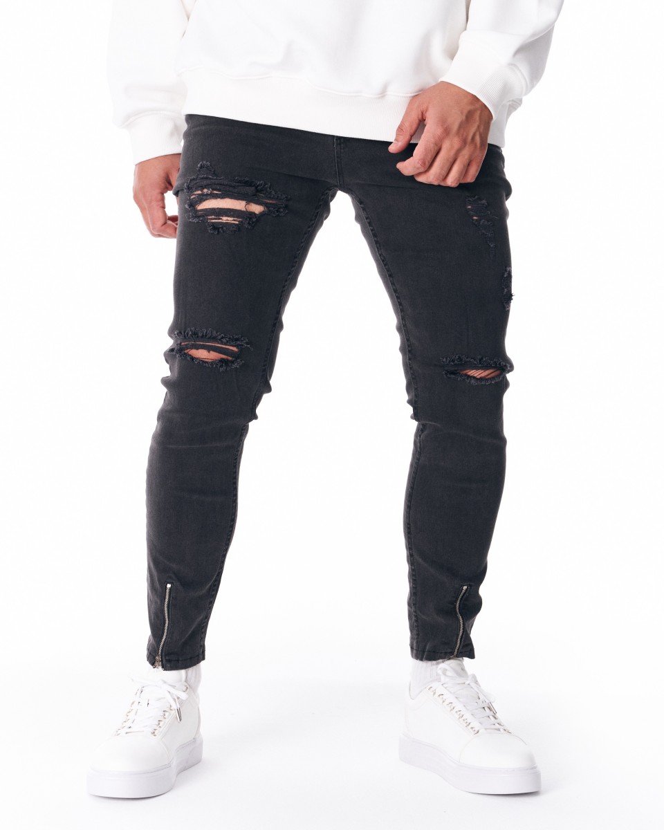 Men's  Jeans With Rips In Smoked Gray | Martin Valen