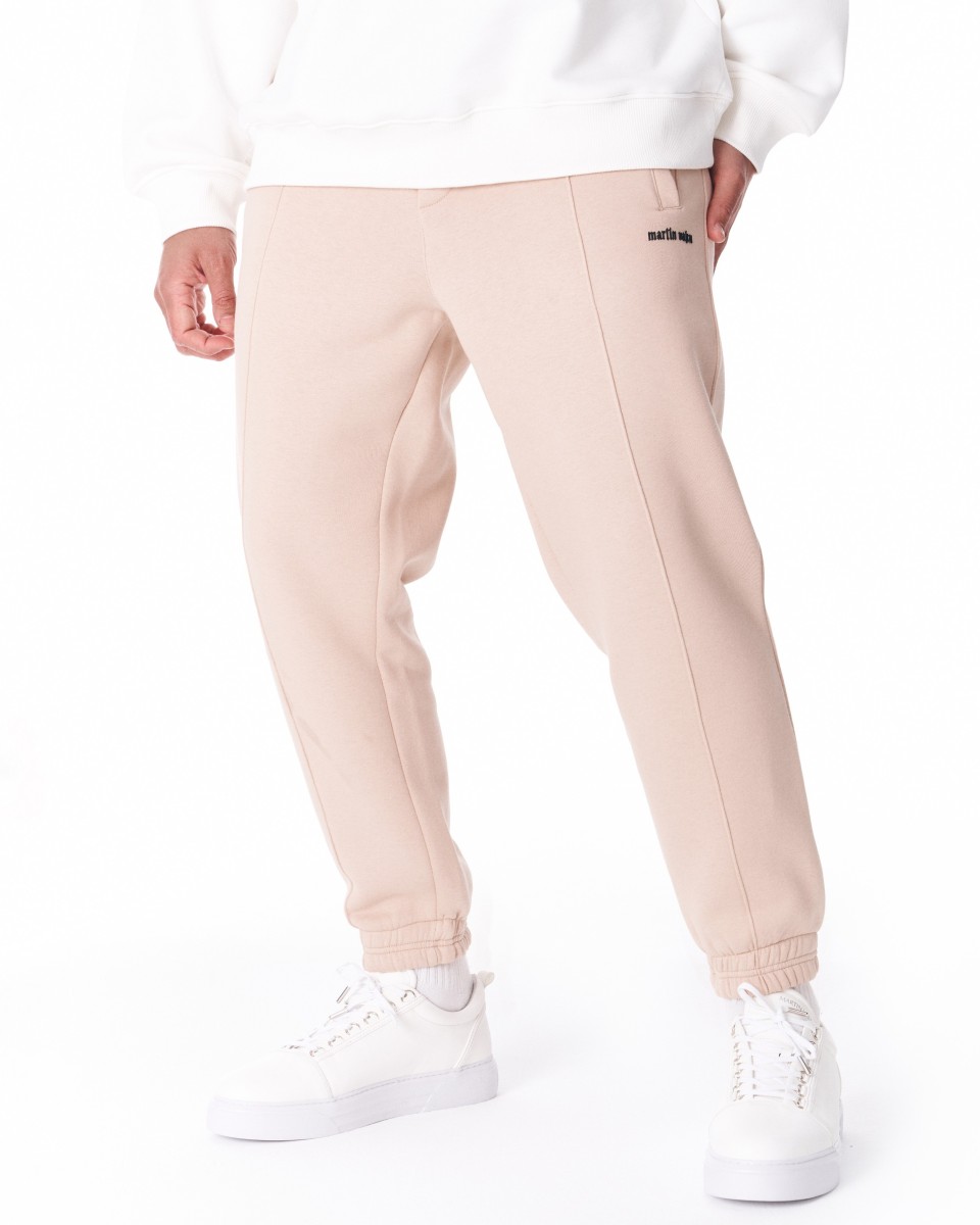 Men's Oversized Front Pintuck Jogger in Beige | Martin Valen
