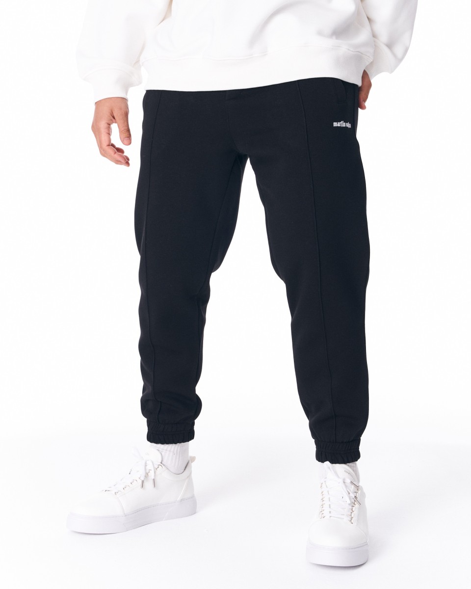 Pantalon de jogging surdimensionné à nervures sur le devant pour hommes (Noir) | Martin Valen