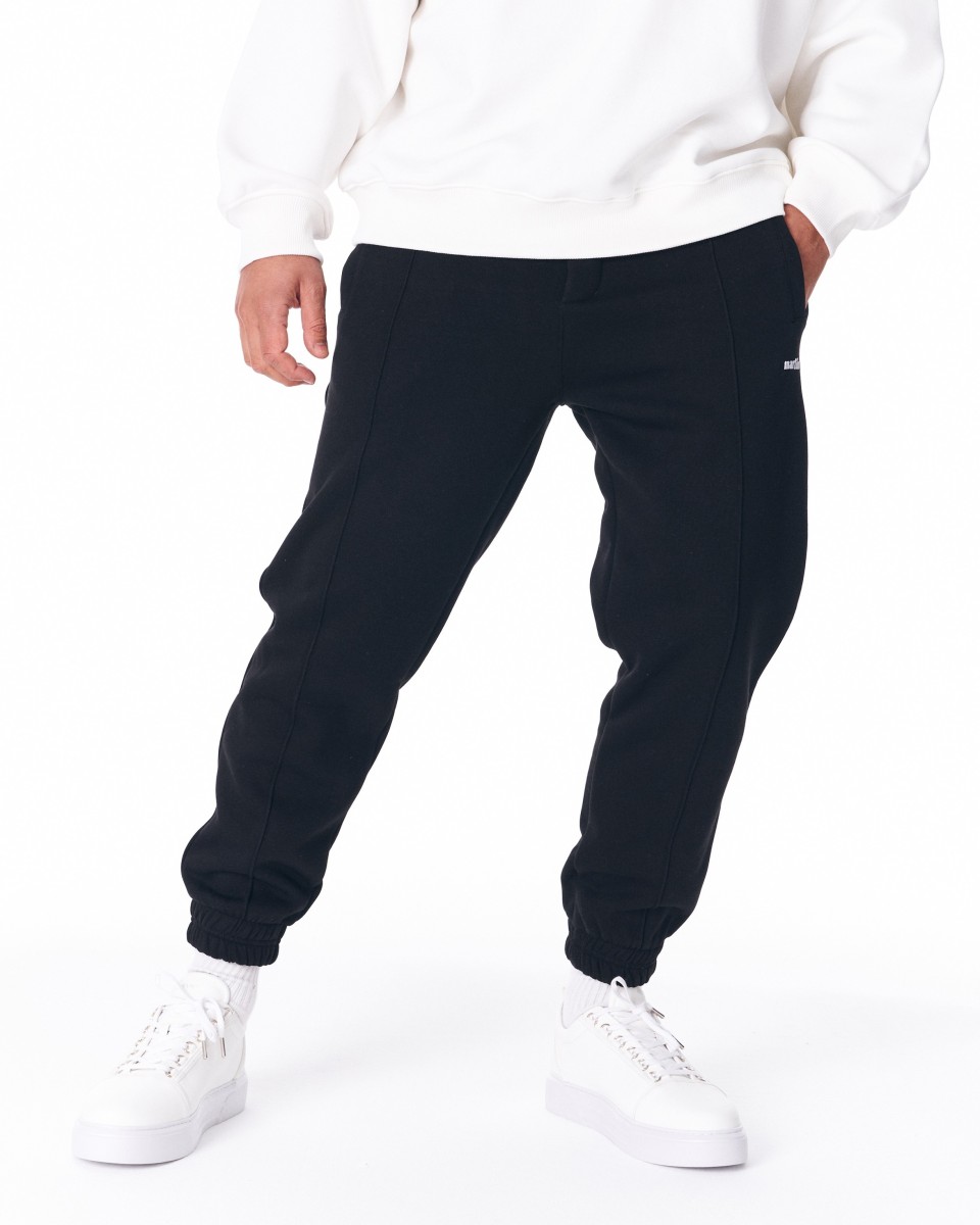Pantalon de jogging surdimensionné à nervures sur le devant pour hommes (Noir) | Martin Valen