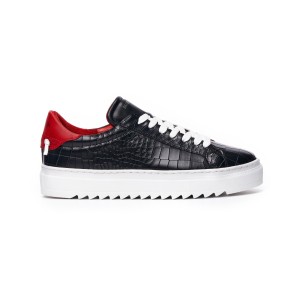 Uomo Basse Coccodrillo Sneakers Scarpe Nero-Bianco | Martin Valen
