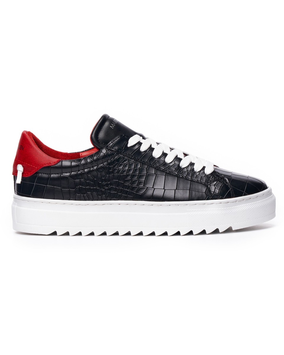 Uomo Basse Coccodrillo Sneakers Scarpe Nero-Bianco | Martin Valen