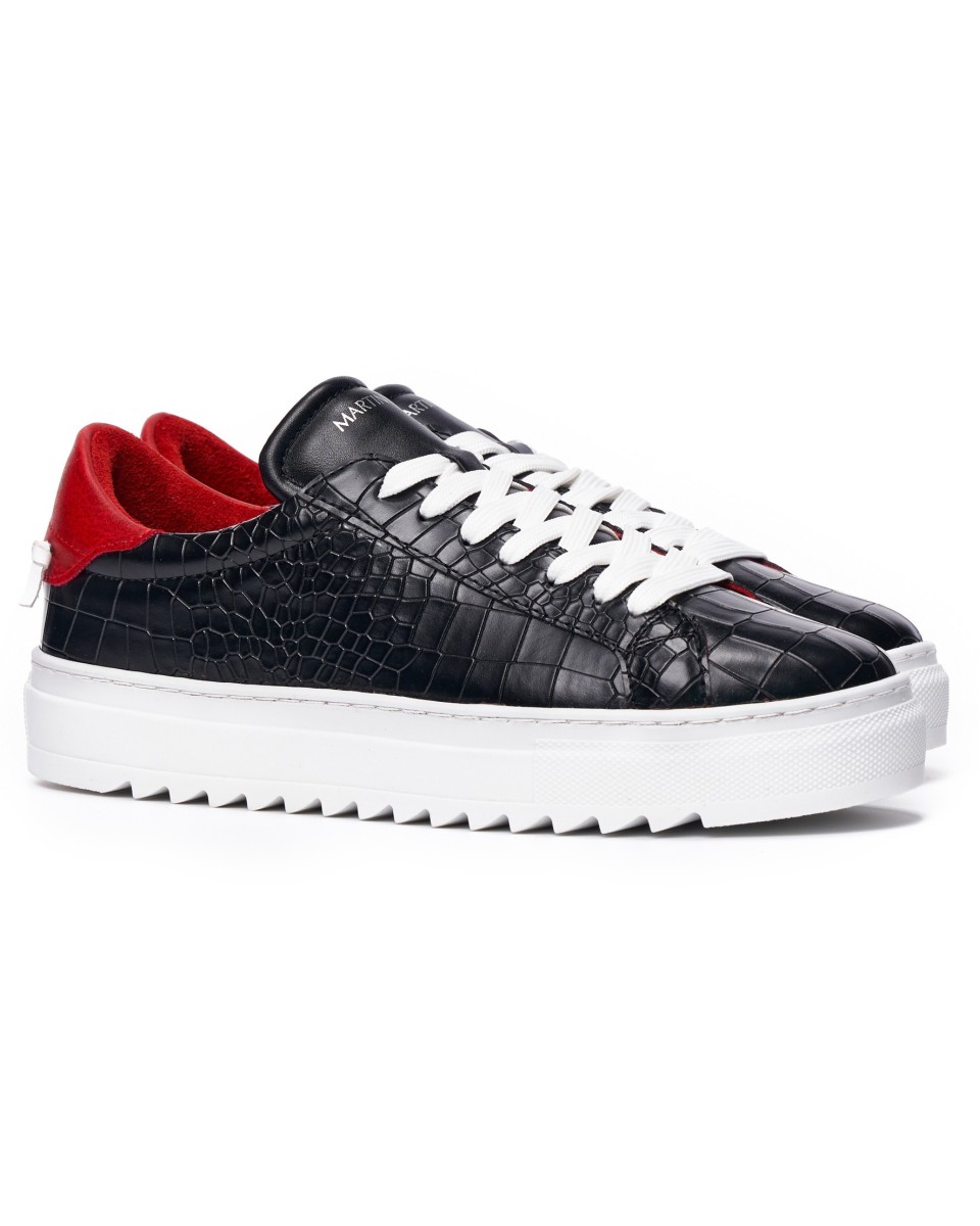 Uomo Basse Coccodrillo Sneakers Scarpe Nero-Bianco | Martin Valen 2
