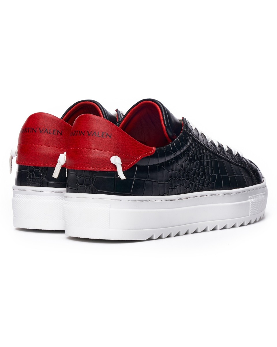 Uomo Basse Coccodrillo Sneakers Scarpe Nero-Bianco | Martin Valen