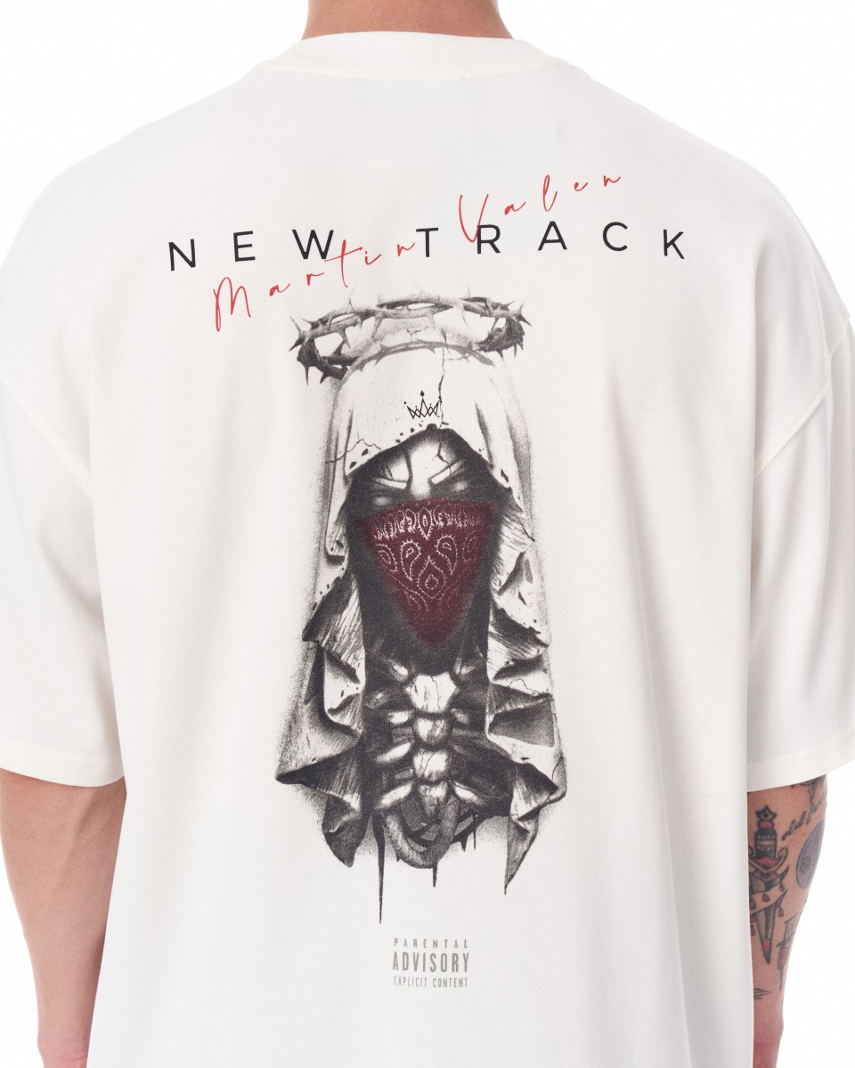 Z-Rebel Weißes T-Shirt mit Wasserbasiertem Druck in Oversize | MV