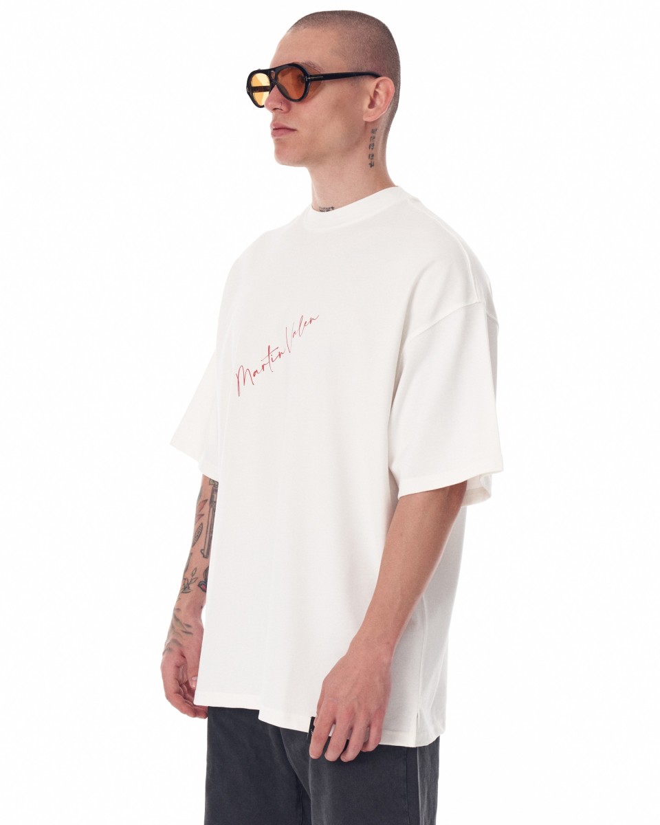 Z-Rebel Weißes T-Shirt mit Wasserbasiertem Druck in Oversize | MV