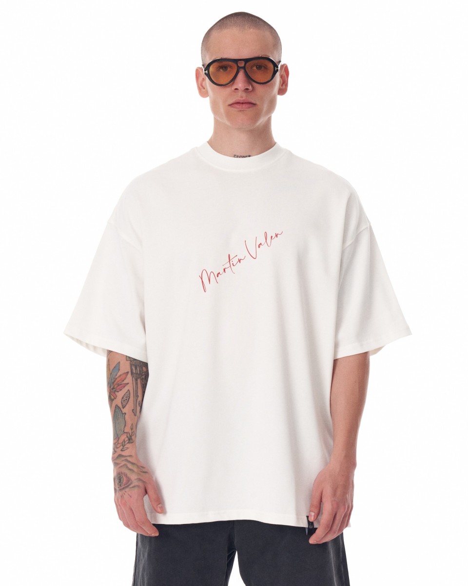 Z-Rebel Weißes T-Shirt mit Wasserbasiertem Druck in Oversize | MV