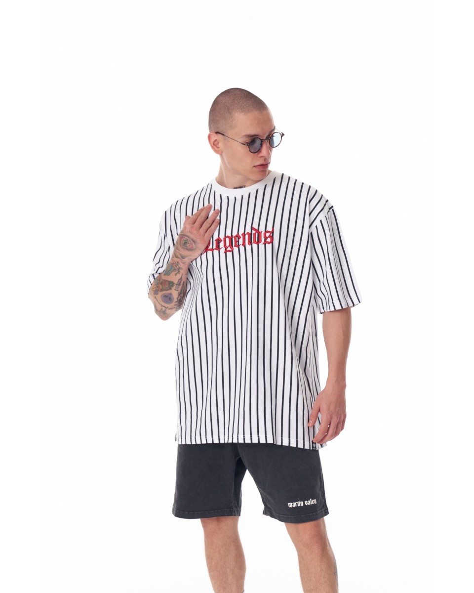 Men's Line Detail Applique Embroidered Oversized White T-shirt | Martin Valen