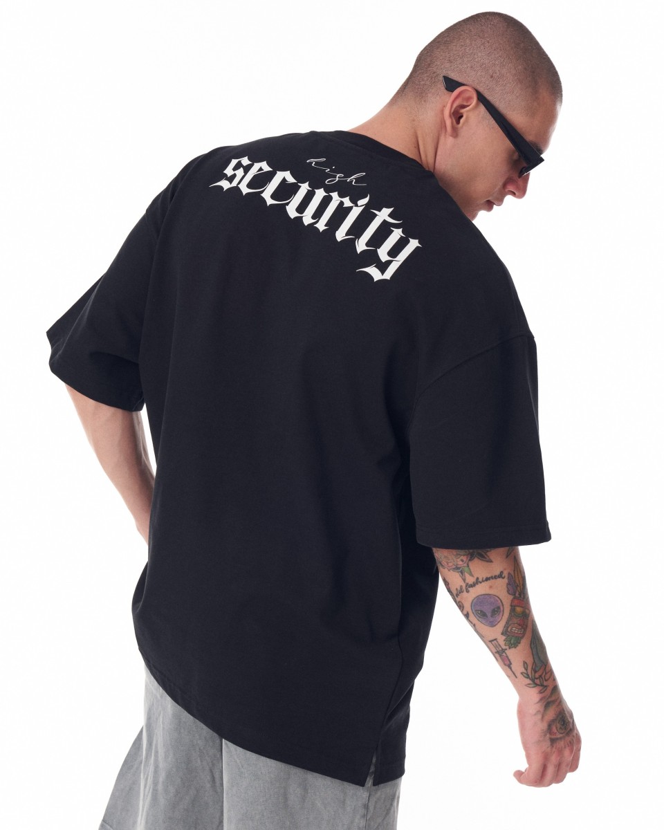 Schwarzes, schweres T-Shirt mit übergroßem Siebdruck auf der Rückseite für Herren | Martin Valen