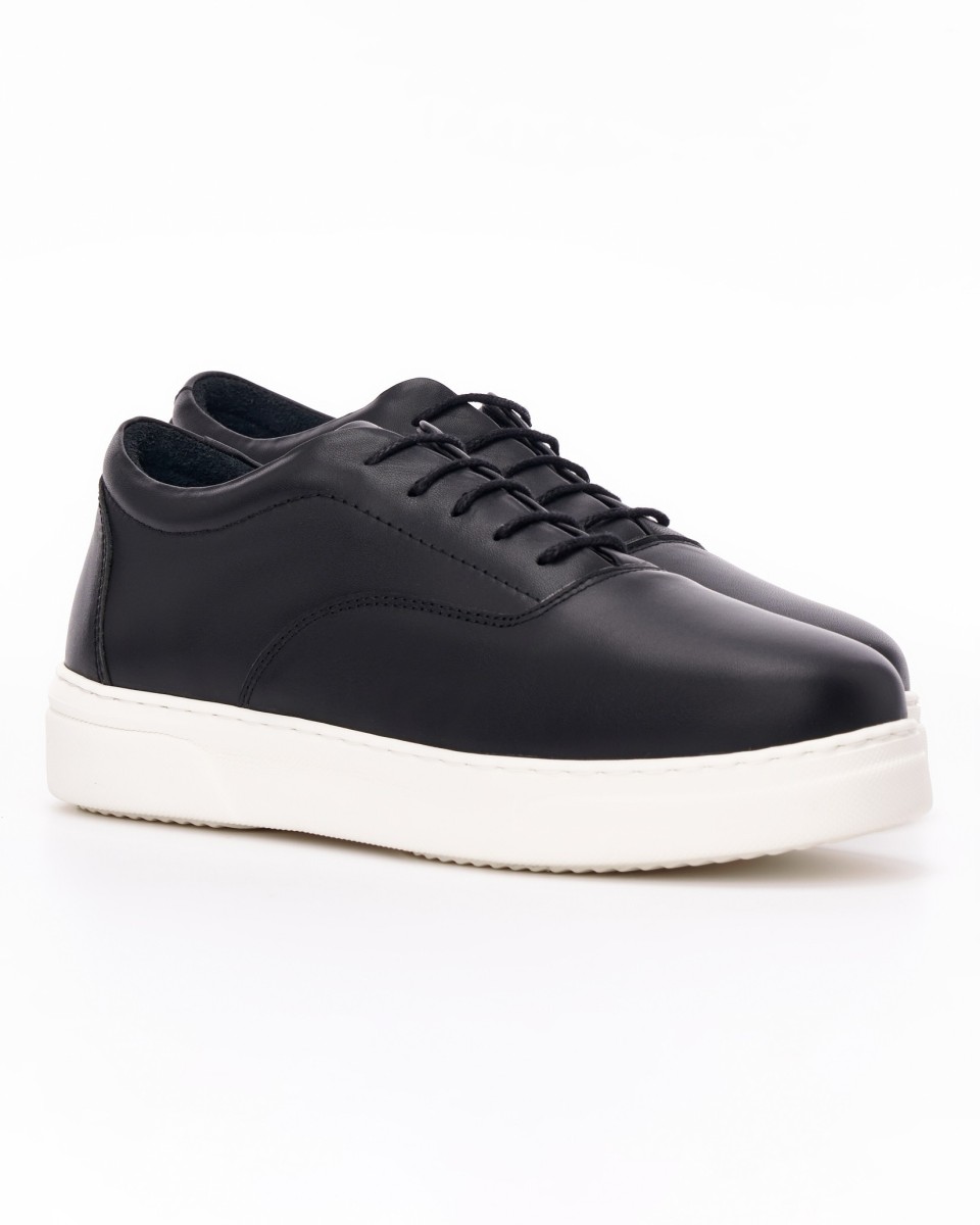 Uomo In Pelle Sneakers Scarpe Nero-Bianco | Martin Valen 2