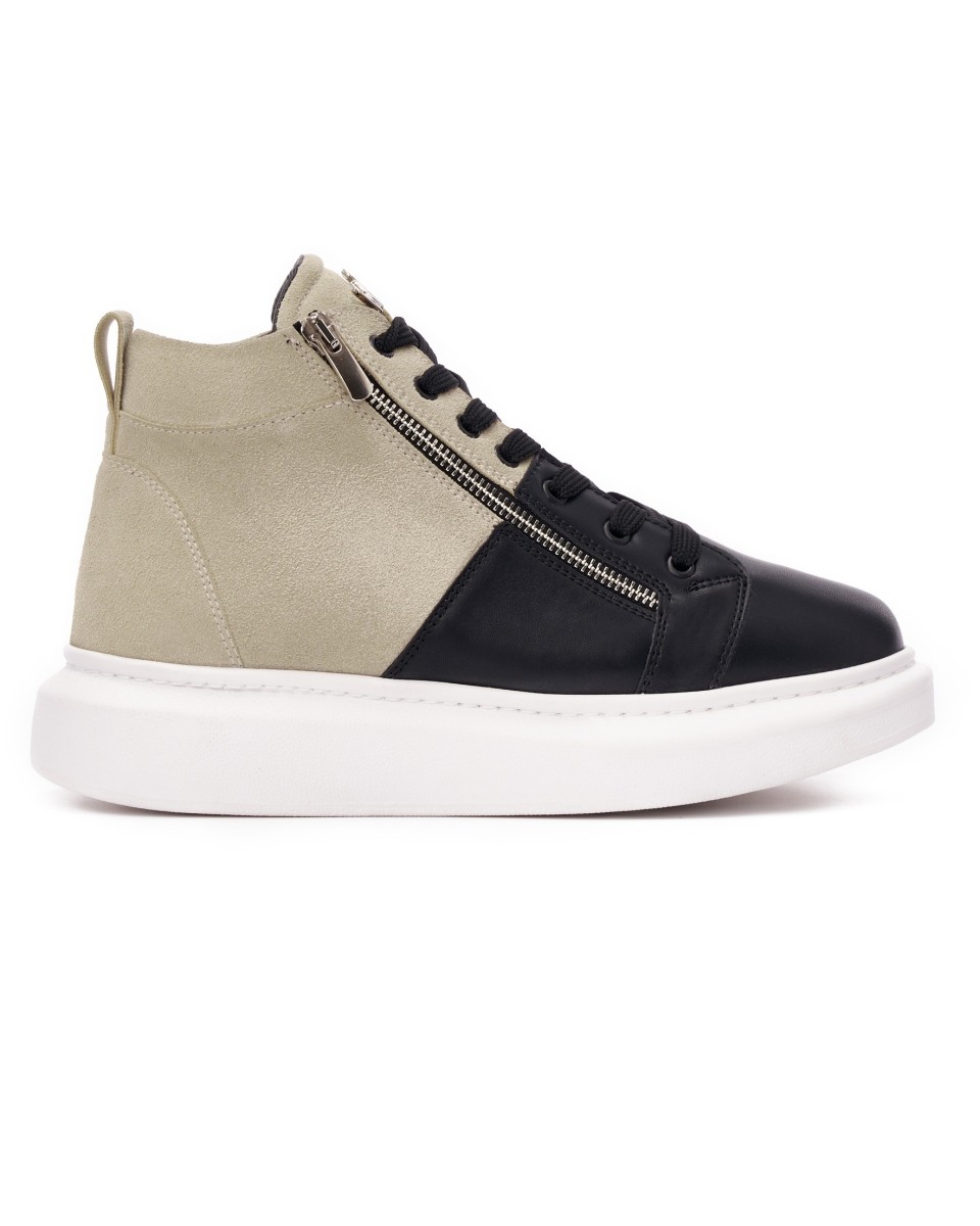 Uomo Alte Sneakers Designer Scarpe Con Cerniera Crema-Nero | Martin Valen