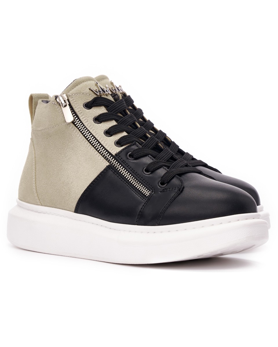 Uomo Alte Sneakers Designer Scarpe Con Cerniera Crema-Nero | Martin Valen 2