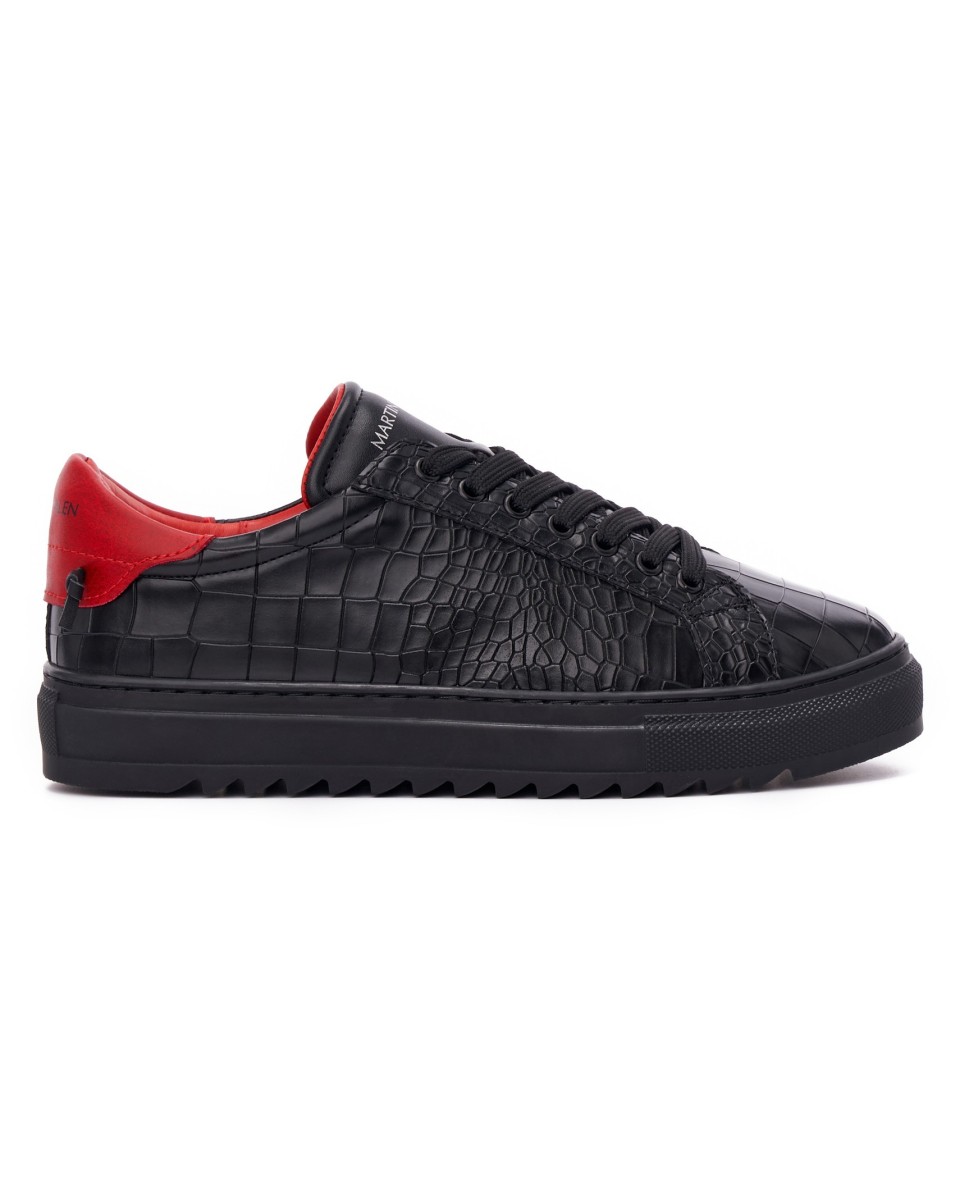 Herren Low Top Sneakers Schuhe mit Krokodilleder Optik in schwarz-rot | Martin Valen
