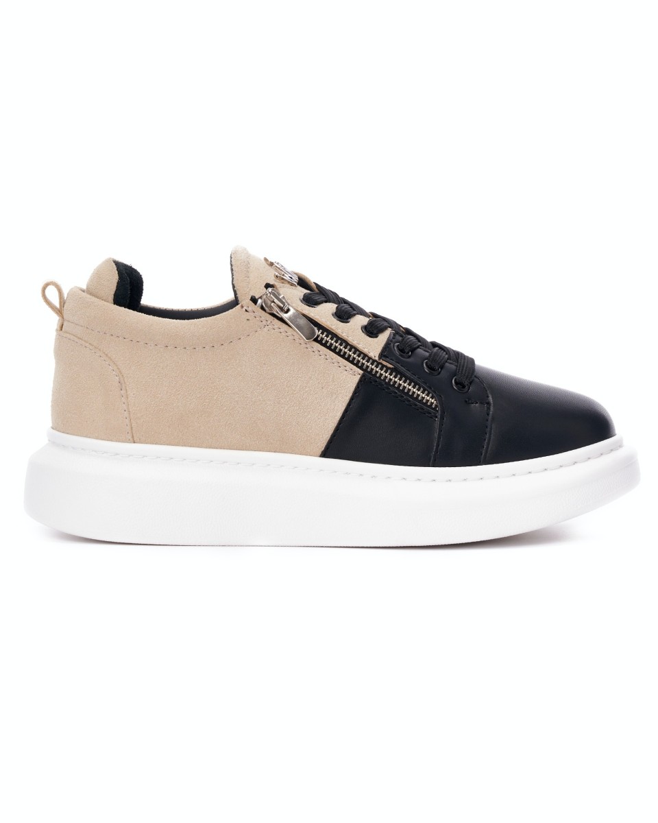 Plateforme Sneakers Designer Zip Basket Crème-Noir | Martin Valen