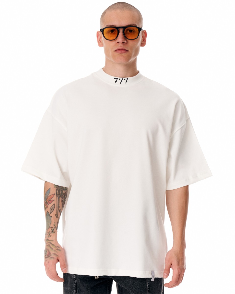 ‘777’ Men’s Oversized Designer T-shirt with 3D Print Detail | Martin Valen