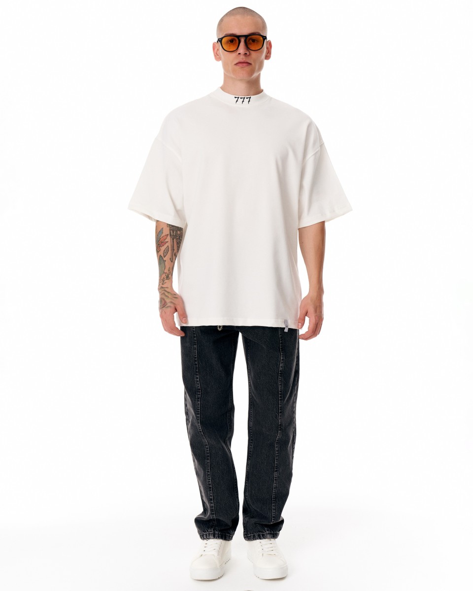 ‘777’ Men’s Oversized Designer T-shirt with 3D Print Detail | Martin Valen