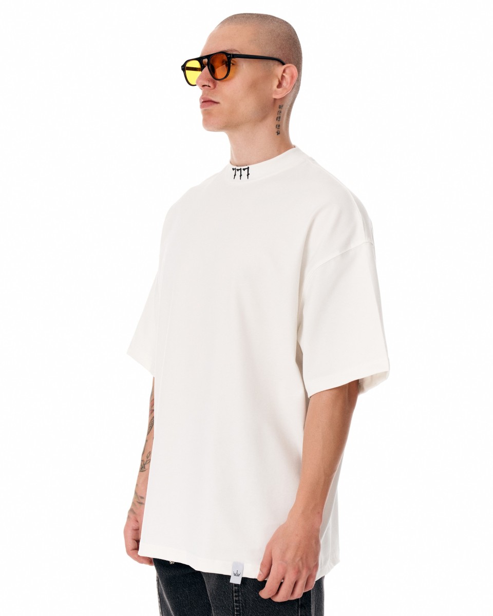 ‘777’ Men’s Oversized Designer T-shirt with 3D Print Detail | Martin Valen