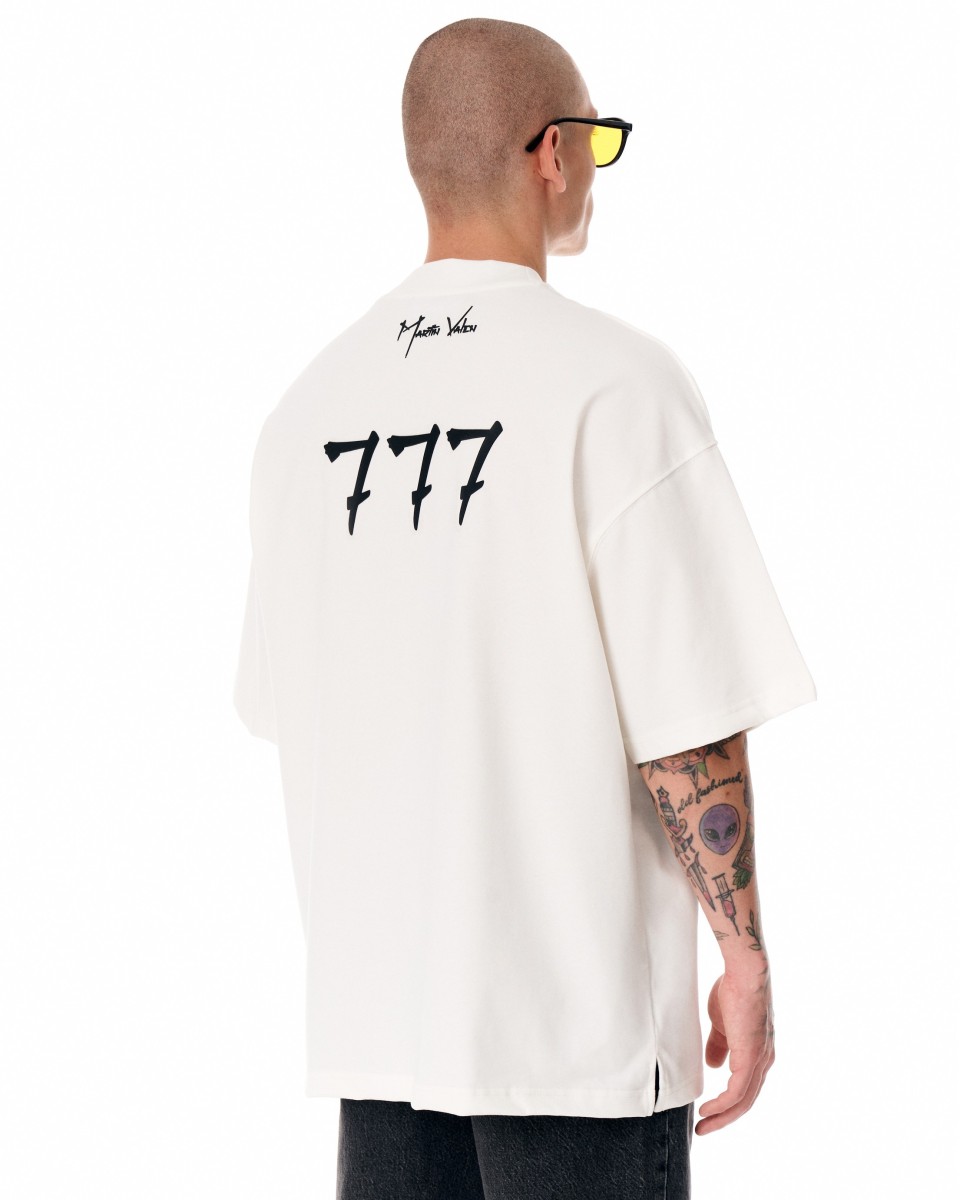 ‘777’ Men’s Oversized Designer T-shirt with 3D Print Detail | Martin Valen
