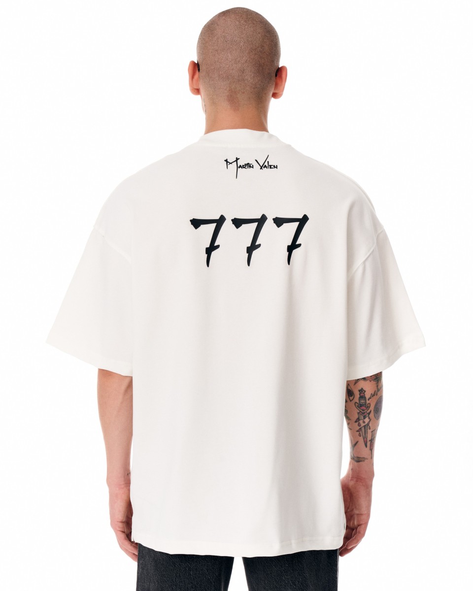 T-shirt bege com gola redonda estampada 2