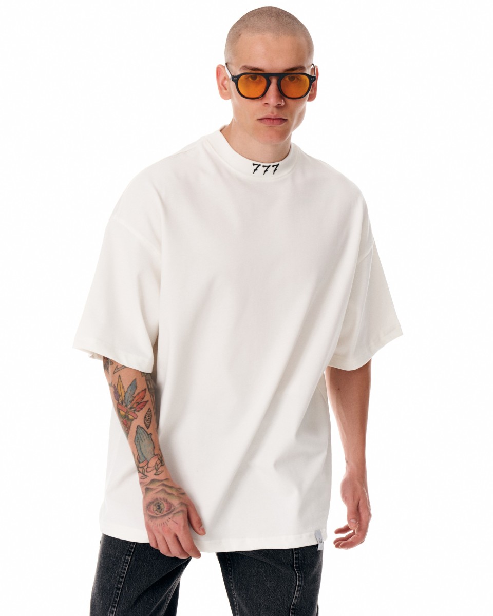 ‘777’ Men’s Oversized Designer T-shirt with 3D Print Detail | Martin Valen