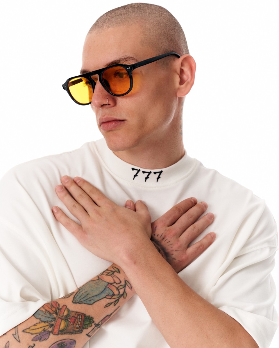 ‘777’ Men’s Oversized Designer T-shirt with 3D Print Detail | Martin Valen