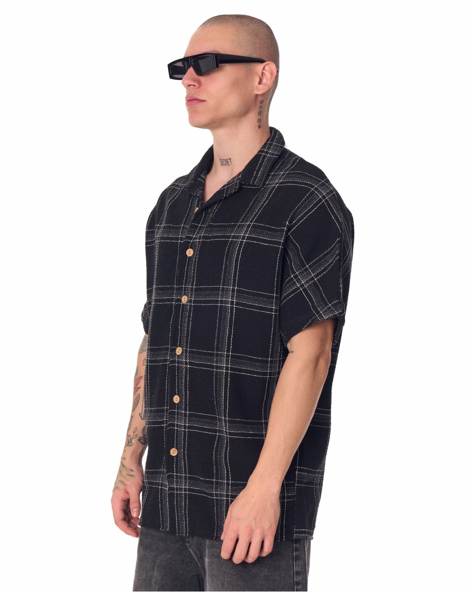 Chemise noire surdimensionnée en tissu Sile tissé pour hommes | Martin Valen