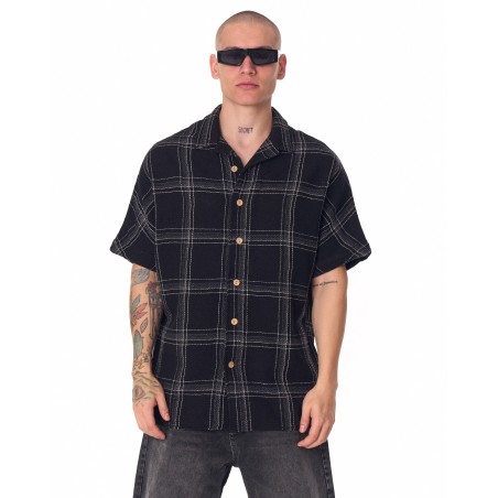 Chemise noire surdimensionnée en tissu Sile tissé pour hommes | Martin Valen