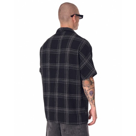 Chemise noire surdimensionnée en tissu Sile tissé pour hommes | Martin Valen
