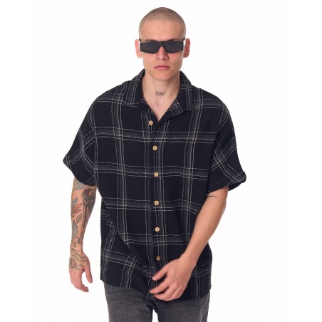Chemise noire surdimensionnée en tissu Sile tissé pour hommes | Martin Valen