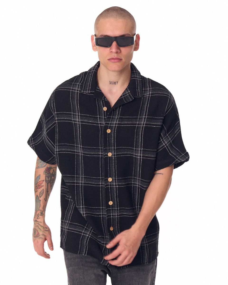 Chemise noire surdimensionnée en tissu Sile tissé pour hommes | Martin Valen