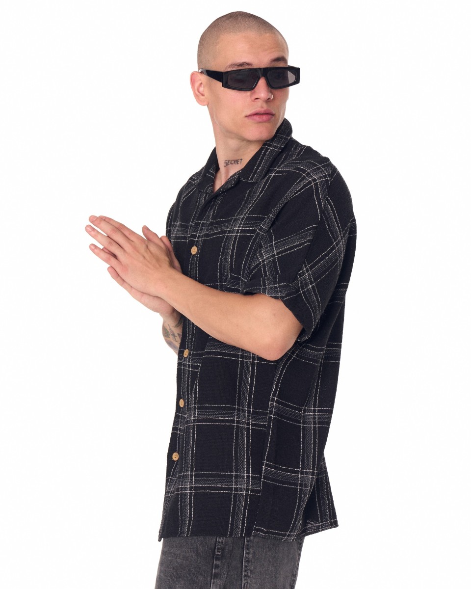 Chemise noire surdimensionnée en tissu Sile tissé pour hommes | Martin Valen