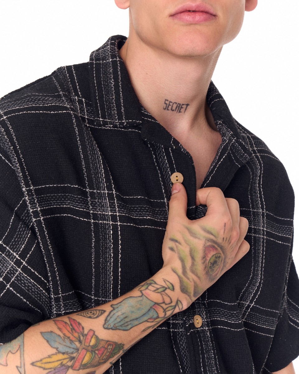 Chemise noire surdimensionnée en tissu Sile tissé pour hommes | Martin Valen