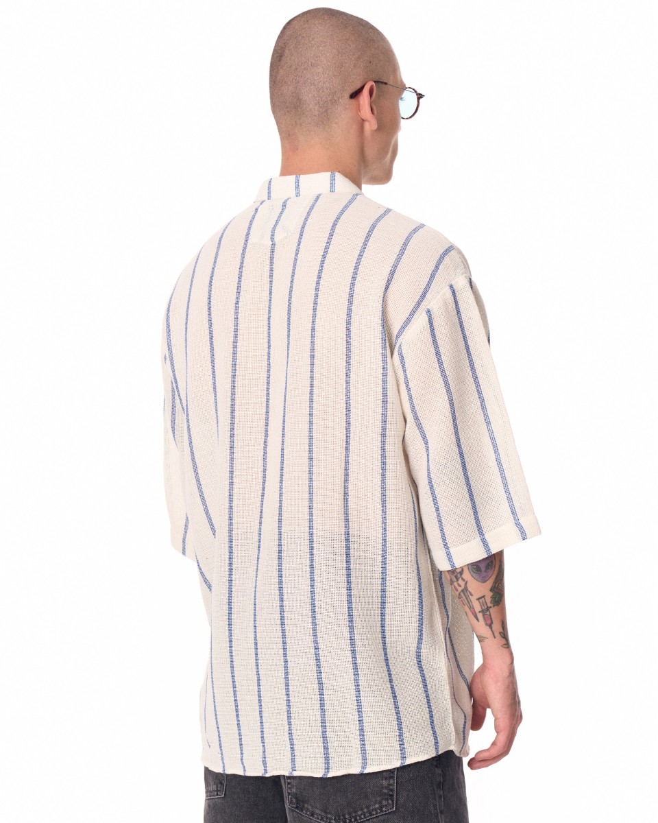 Chemise blanche surdimensionnée en tissu Sile rayé pour hommes | Martin Valen
