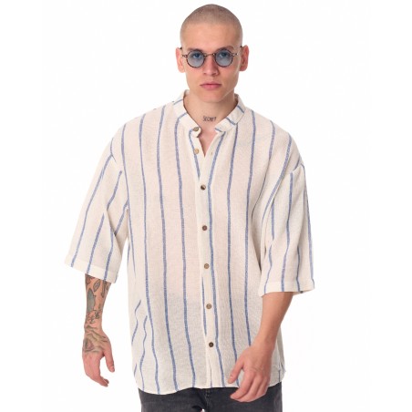 Chemise blanche surdimensionnée en tissu Sile rayé pour hommes | Martin Valen