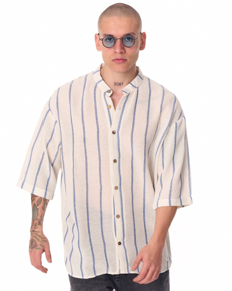 Chemise blanche surdimensionnée en tissu Sile rayé pour hommes | Martin Valen