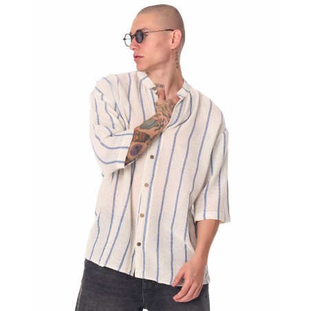 Chemise blanche surdimensionnée en tissu Sile rayé pour hommes | Martin Valen