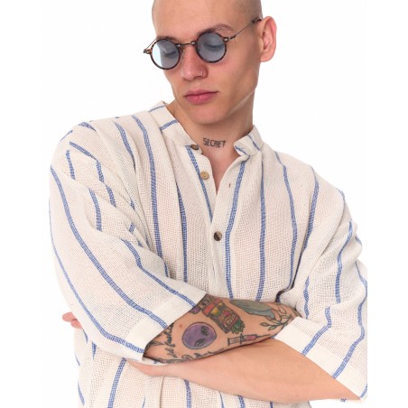 Chemise blanche surdimensionnée en tissu Sile rayé pour hommes | Martin Valen