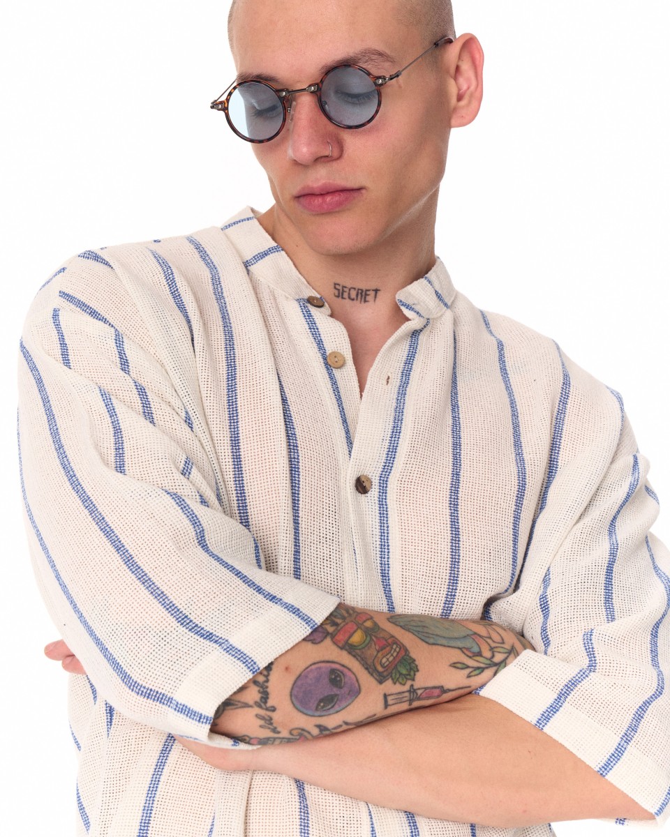 Chemise blanche surdimensionnée en tissu Sile rayé pour hommes | Martin Valen