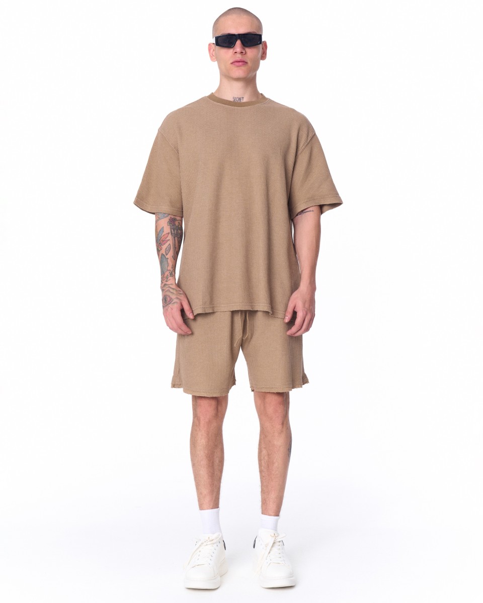 Set di pantaloncini marroni in tessuto di maglieria di velluto a coste oversize da uomo | Martin Valen