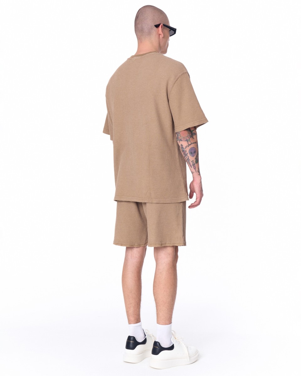 Set di pantaloncini marroni in tessuto di maglieria di velluto a coste oversize da uomo | Martin Valen
