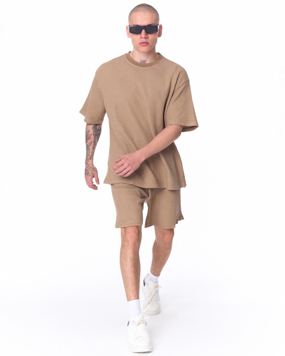 Set di pantaloncini marroni in tessuto di maglieria di velluto a coste oversize da uomo | Martin Valen