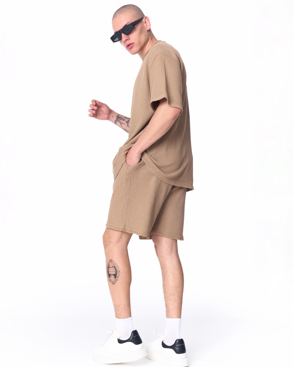 Set di pantaloncini marroni in tessuto di maglieria di velluto a coste oversize da uomo | Martin Valen
