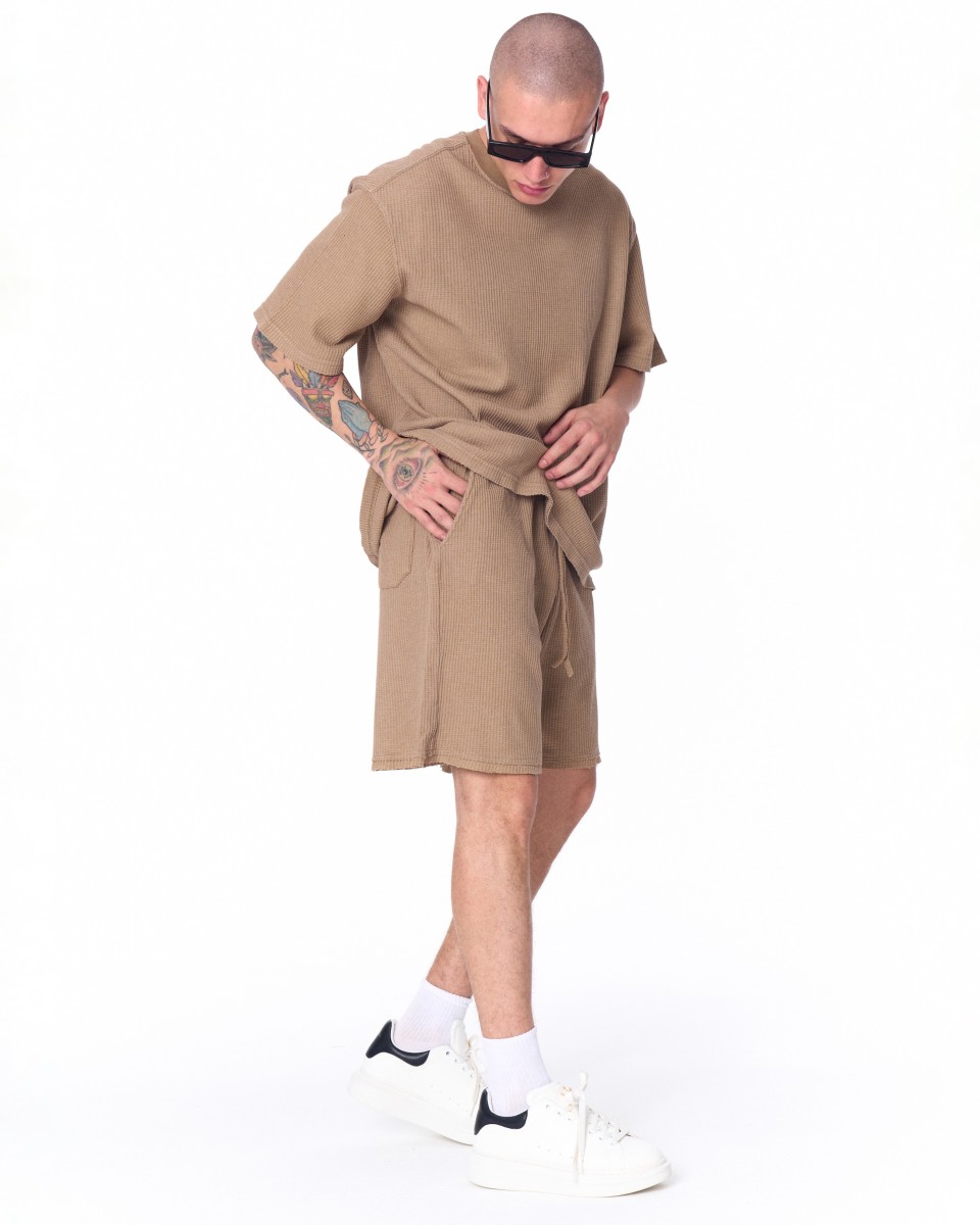 Set di pantaloncini marroni in tessuto di maglieria di velluto a coste oversize da uomo | Martin Valen