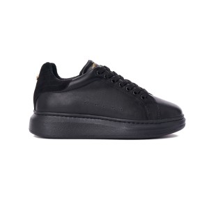 Full Black Sneakers with Suede Heel