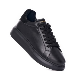 V-Harmony Women's Full Black Shoes With Suede Heel Tab | Martin Valen