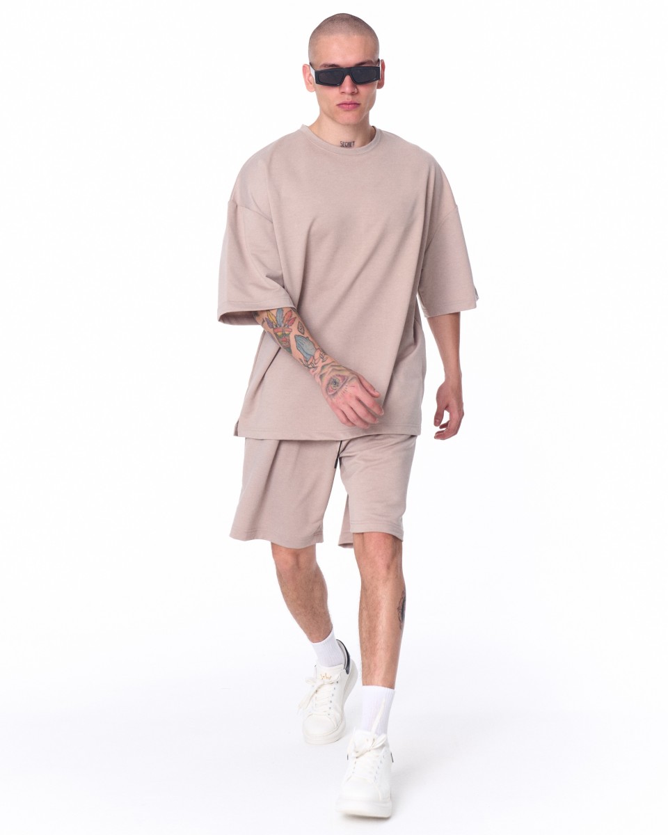 Übergroßer Shorts-Anzug aus leichtem Stoff für Herren Beige | Martin Valen